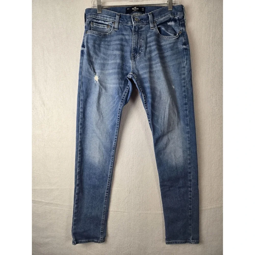 Hollister Mens Skinny Jeans 31 x 32 Light Wash Distressed Denim